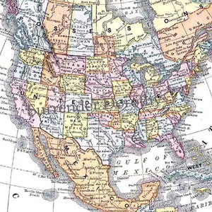 Mapa da América do Norte 1904 Gravura em aço antigo eduardiano Cartografia vintage Geografia Arte para emoldurar