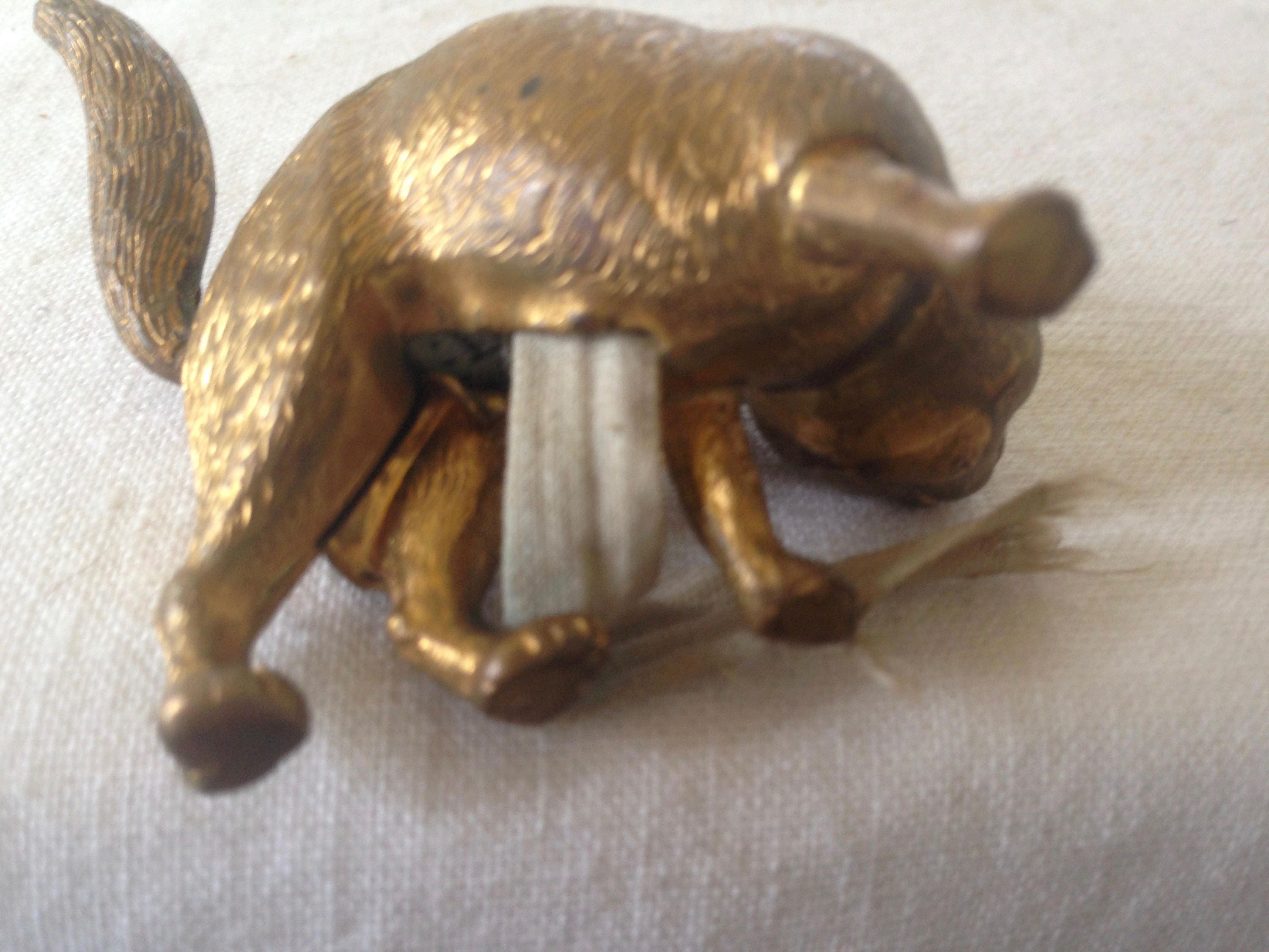 Brass Cat Tape Measure Novelty Figural Victorian Wind up