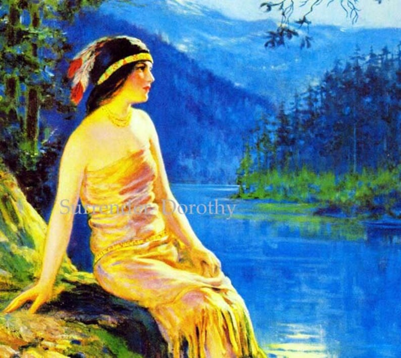 Waiting Indian Maiden F P Harper 1930s Native American Pinup Girl Vintage Man-Cave Poster Print To Frame image 1