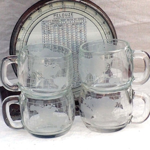 Nescafe Map Mugs Set Four 1970s Retro World Coffee Cups Vintage Kitchen Ware USA