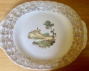American Limoges Serving Platter French Chateau Pattern Gold Trim USA 1930s Depression Era Serving Plate USA