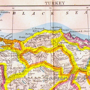 トルコ地図 アンティーク銅版画 ヴィンテージ中東地図 1892年 ビクトリア朝地理アート 額装