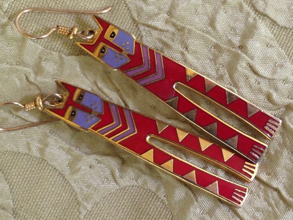 Laurel Burch Earrings Red Nubian Cat Silver Clois… - image 1