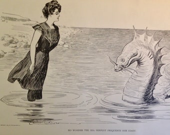 No Wonder The Sea Serpent Frequents Our Coast Charles Dana Gibson 1906 Gibson Girl Vintage Edwardian Fashion Illustration For Framing