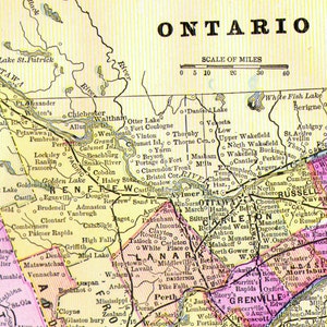 オンタリオ州カナダ地図アンティーク銅版画ヴィンテージ北米地図1892年ビクトリア朝地理アート額装