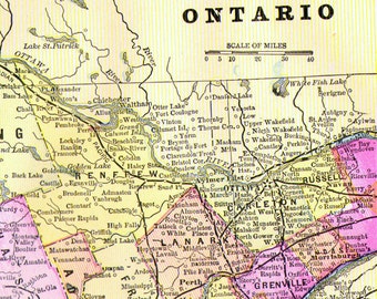 Ontario Canada Map Antique Copper Engraving Vintage North American Cartography 1892 Victorian Geography Art To Frame