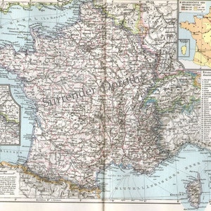 地図 フランス 1903 スチール彫刻 エドワード朝 ヨーロッパ地図 額装