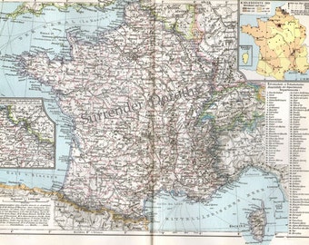 Map France 1903 Steel Engraving Edwardian European Cartography To Frame