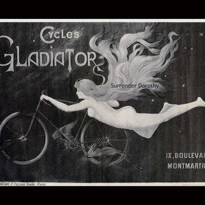 Gladiator Bicycle Art Nouveau Advertisement 1895 Victorian Era Lithograph Poster Ad To Frame Black & White image 4