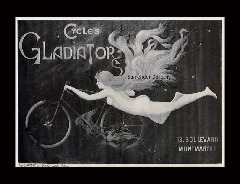 Gladiator Bicycle Art Nouveau Advertisement 1895 Victorian Era Lithograph Poster Ad To Frame Black & White image 4