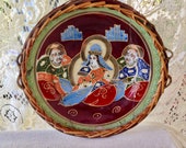 Vintage Decorative Plate Japan Moriage 1940s Hand Painted Samurai Geisha Japanese WWII