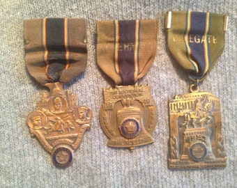 American Legion Ribbon Bronze Badge Medalion Pins 1930 1949 1953 Lot Of 3 Paul Revere Boston Liberty Bell Philadelphia