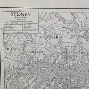 シドニー オーストラリア 地図 1910 ヴィンテージ エドワード朝 スチール彫刻 地図作成 額装