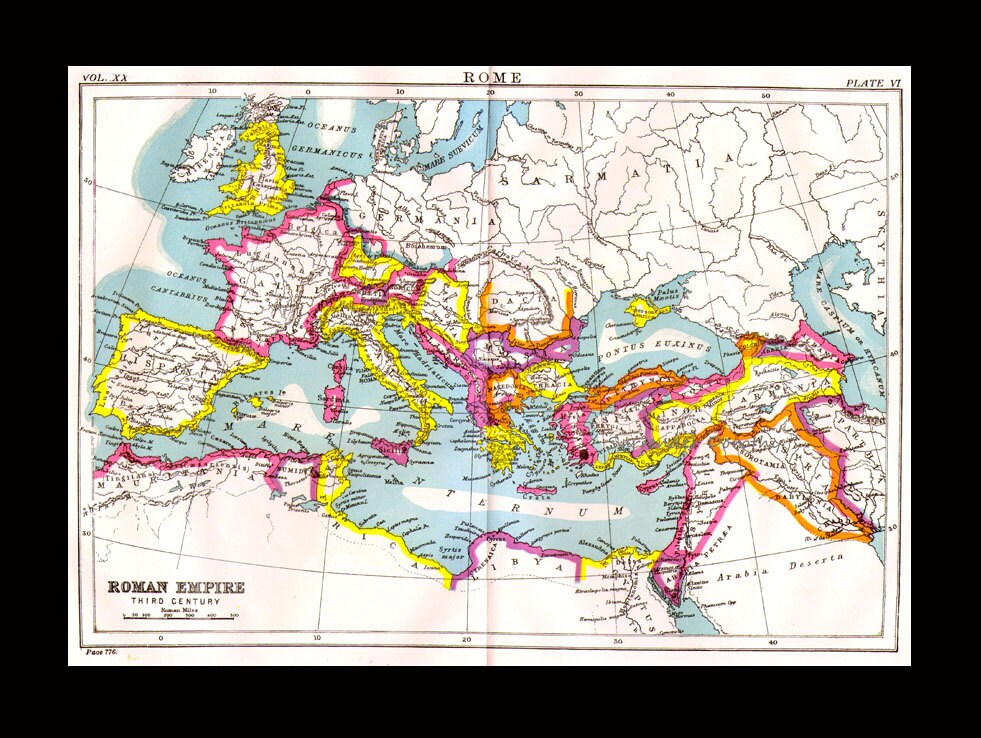 ローマ帝国 3 世紀の地図 アンティーク銅版画 ヨーロッパ地図 1892