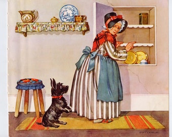 Old Mother Hubbard Vintage Mother Goose Lithograph Nursery Illustration Eulalie Banks