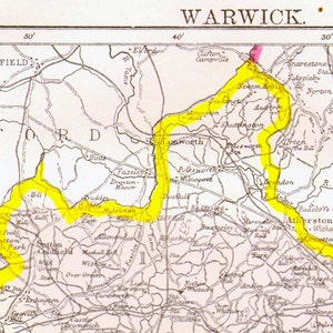 ワーウィック郡 イングランド 地図 アンティーク 銅版画 ヨーロッパ地図 1892 ビクトリア朝 地理 アート 額装