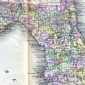 地図 フロリダ アメリカ アメリカ合衆国地図 1896 ビクトリア朝アンティーク銅版画地図作成額装