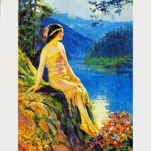 Waiting Indian Maiden F P Harper 1930s Native American Pinup Girl Vintage Man-Cave Poster Print To Frame image 3