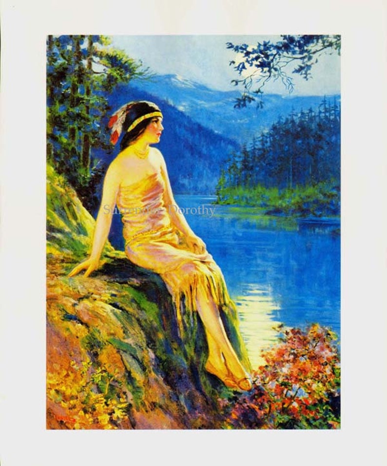 Waiting Indian Maiden F P Harper 1930s Native American Pinup Girl Vintage Man-Cave Poster Print To Frame image 3