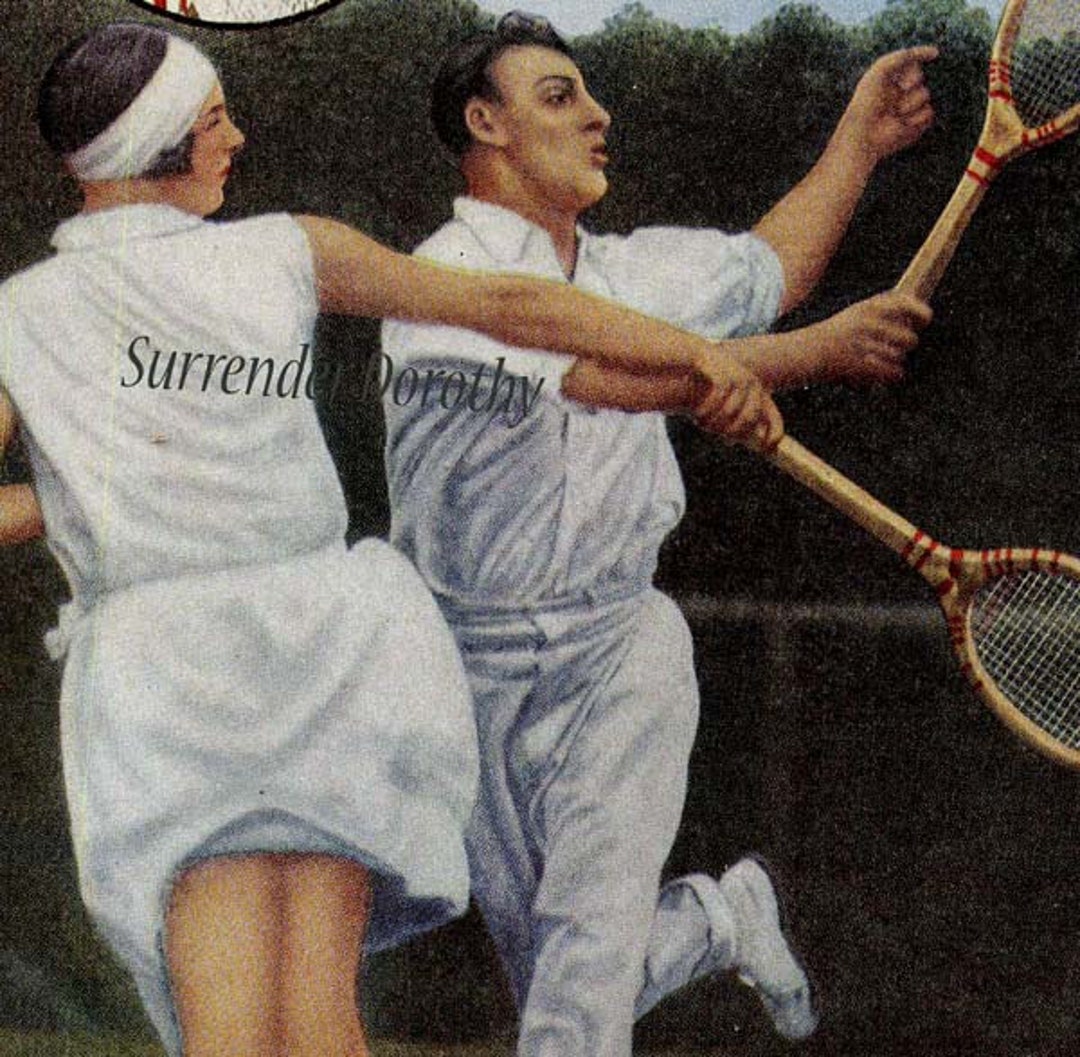 Tennis Mixed Doubles 1930s Health Fitness Men & Women Color Lithograph