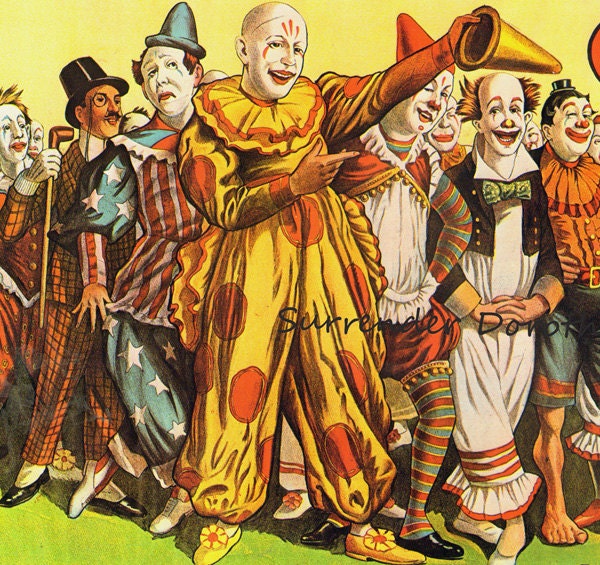 1993年 オリジナルClownサマーピクニック ハーマンミラー アートポスター Clown Army Hagenbeck Wallace Circus Poster 1920s Full Color