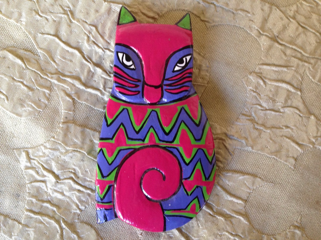 RED CAT Wood Brooch Pin Hand Painted Art Jewelry - Etsy