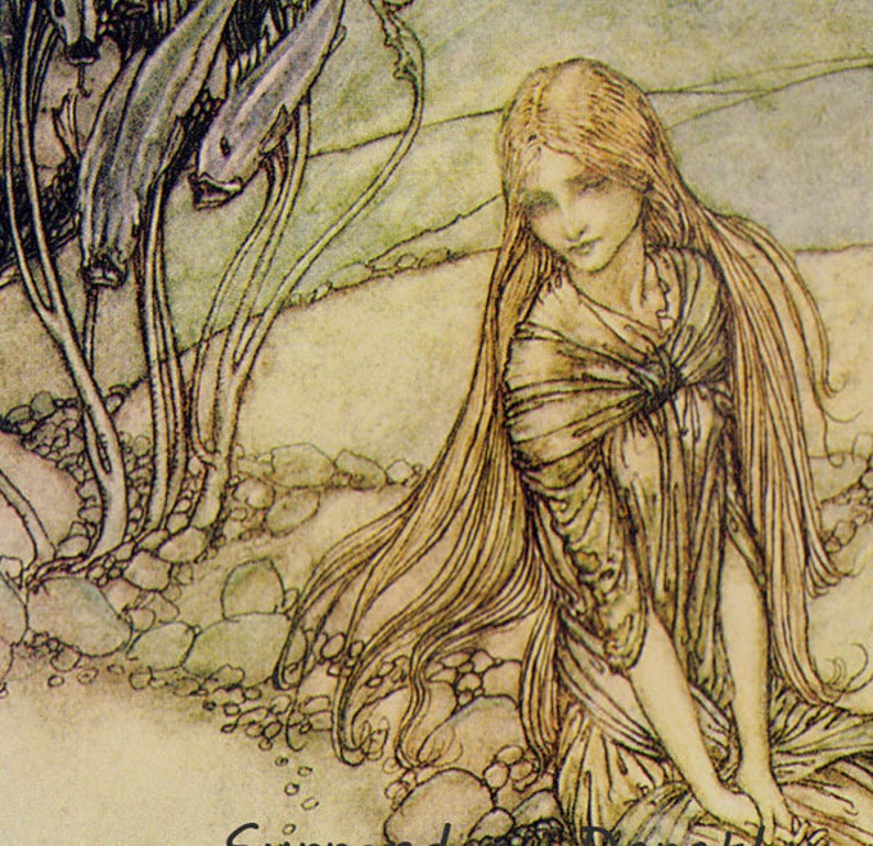 Undine Petite Sirène Arthur Rackham vintage Crèche Pour Enfants Lithographie Art Imprimer À Encadrer image 1