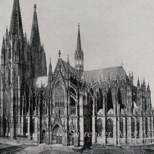 St. Peter Kathedraal Keulen Duitsland 1890 Katholieke Kerk Rotogravure Victoriaanse foto gotische architectuur illustratie bij frame zwart-wit