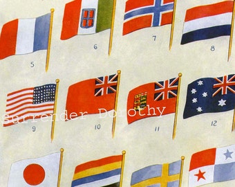 National Flag Chart Banners Of Many Nations 1915 Vintage Lithograph Print To Frame