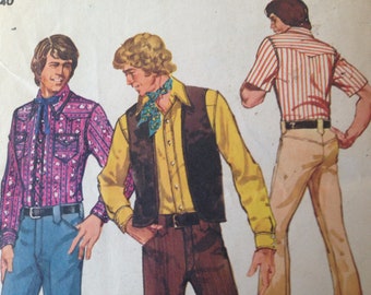 Men's Western Shirt Pants Vest Pattern Simplicity 5048 Cowboy Wardrobe 1970s