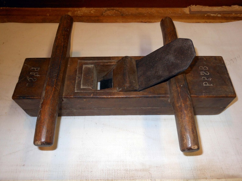 Vintage Double Handle Plow Plane Marked Letters PPSB Wood Worker Tool Found Object Display image 1