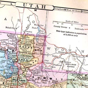ユタ州地図 アメリカ合衆国 1896年 ヴィンテージ ビクトリア朝 アンティーク 銅版画 地図作成 額装