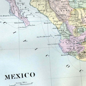 Mapa de México 1896 Victoriano Cobre Grabado Vintage Cartografía Antigua Victoriana Geografía Para enmarcar
