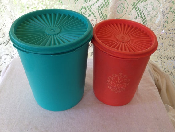 Tupperware Canister Set TWO Servalier Lids 1970s Turquoise
