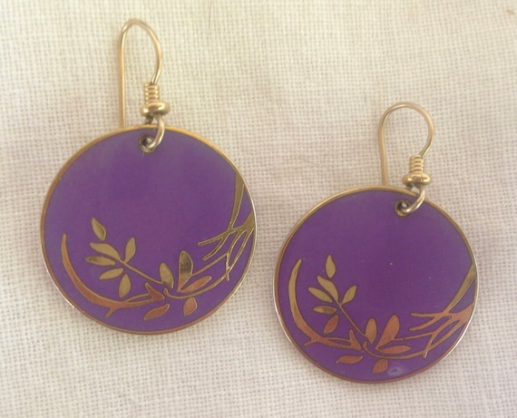 Laurel Burch Earrings Lilac Purple Bamboo Floral … - image 1