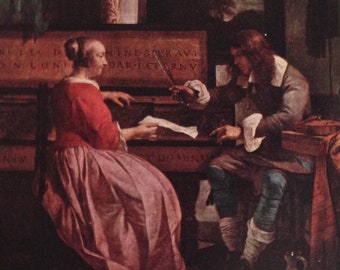 The Music Lesson by Gabriel Metsu Art Masters Color Lithograph Vintage Lithograph To Frame 1939