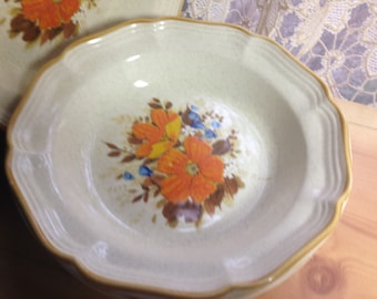 4 Mikasa Garden Club Flowerfest EC452 10 8 1/2" Soup Salad Bowls Bright Color Flowers Japanese Pottery 1970s Classics