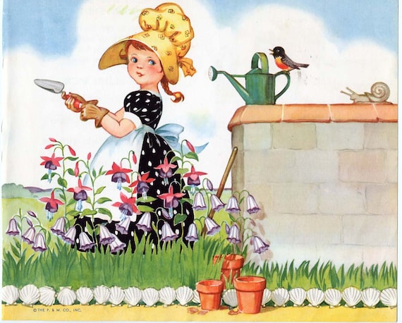 Mistress Mary Vintage Mother Goose Lithograph Nursery Illustration