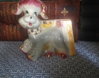 POODLE Dog Vase Planter OPCO Vintage Art Pottery 1950s USA Desk Caddy Toothbrush Holder