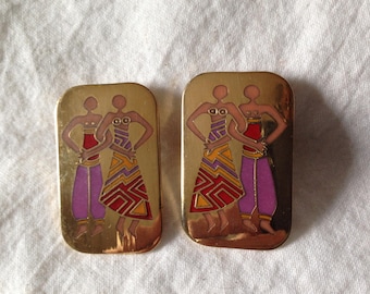 Laurel Burch Earrings DANCERS 2 WOMEN Stud Post Rare Cloisonné Art Jewelry Signed