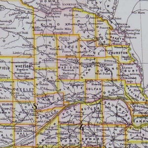 ネブラスカ州アメリカ地図 アンティーク アクアチント 銅版画 北米地図 1892 ビクトリア朝地理 アート 額装