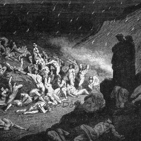 Violent Tormented Rain Of Fire Inferno Canto 14 Vintage Engraving by Gustave Dore Hell Black & White