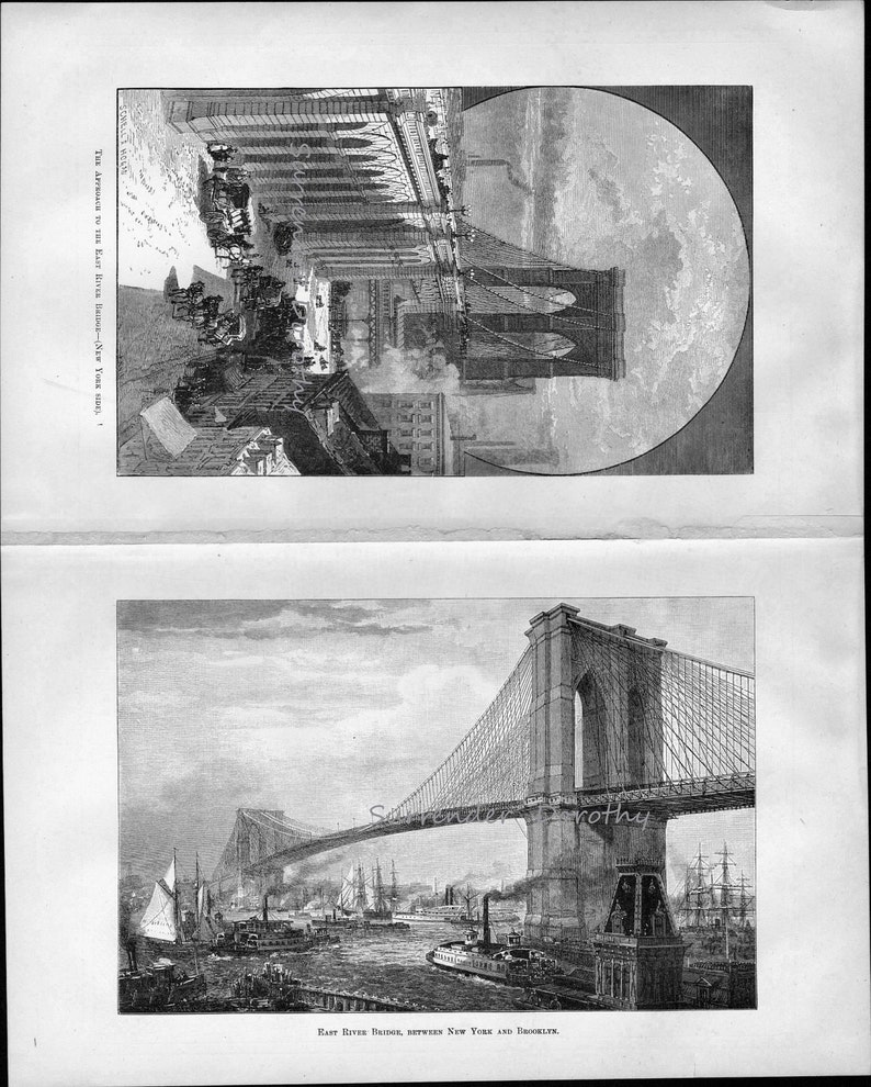 Brooklyn New York Map East River Bridge Copper Engravings 1896 Vintage Victorian Antique USA City Cartography To Frame image 3