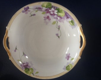 Nippon Hand Painted Violets Vegetable Bowl Japan 1910s Vintage China Kitchen Dining Serving