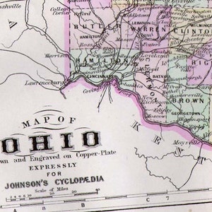 Ohio Karte 1896 Kupfer Graviert USA State Antique Victorian Cartography Large Size 13,5 x 10,5 Inches
