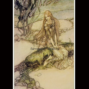 Undine Petite Sirène Arthur Rackham vintage Crèche Pour Enfants Lithographie Art Imprimer À Encadrer image 5