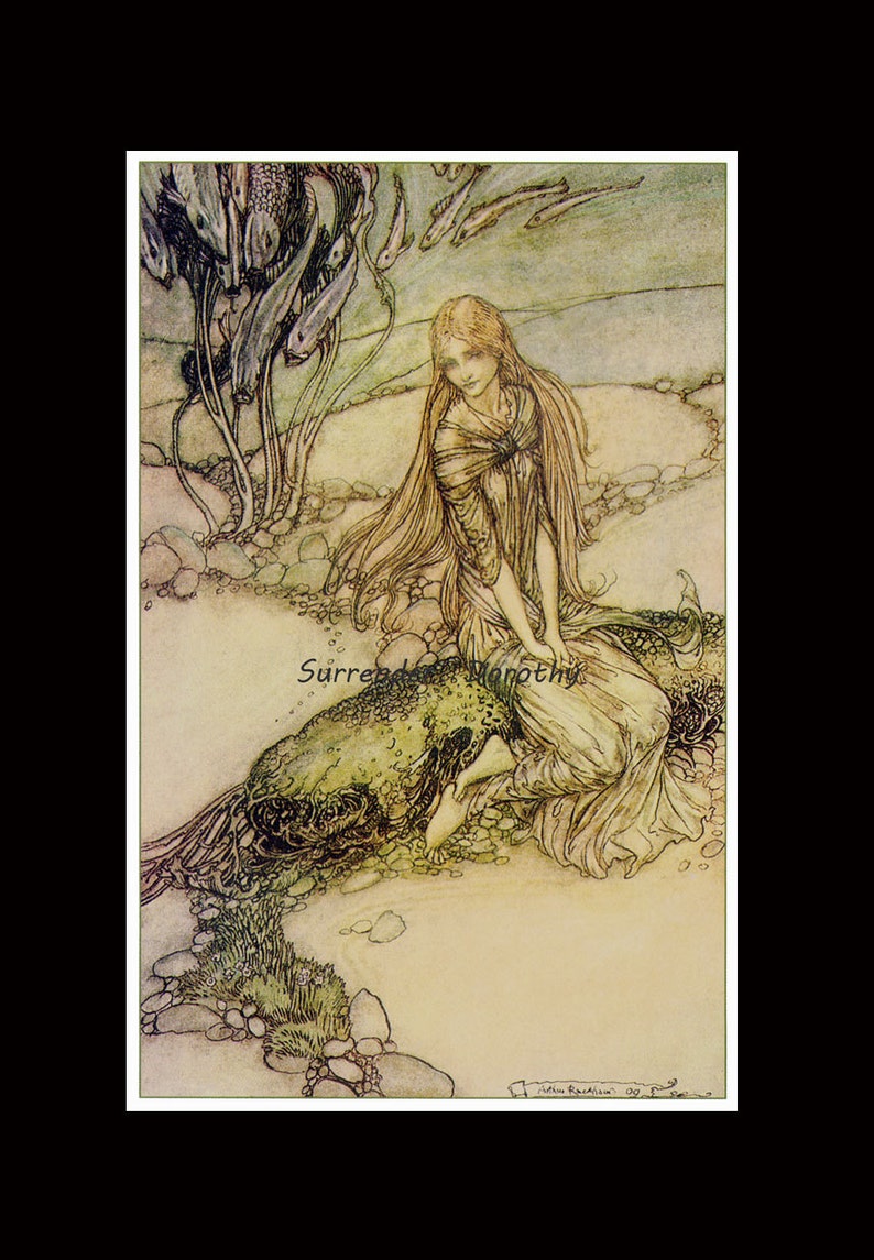 Undine Petite Sirène Arthur Rackham vintage Crèche Pour Enfants Lithographie Art Imprimer À Encadrer image 5