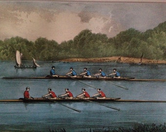 Currier Ives International Boat Race Harvard Oxford Sculling Teams Color  Lithograph Print To Frame