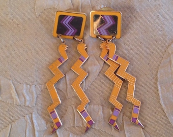 Laurel Burch Earrings SERPENTINE Post Stud Vintage Jewelry 1980s Yellow Snakes
