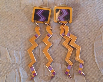 Laurel Burch Earrings SERPENTINE Post Stud Vintage Jewelry 1980s Yellow Snakes